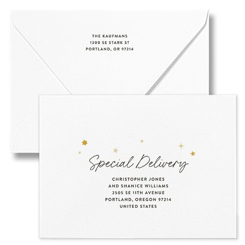 Baby's First Hanukkah Confetti Holiday Card Euro Envelopes White Ivory Return Address Luxe Signature