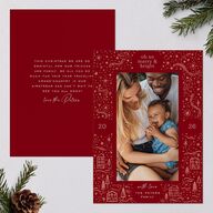 Illustrated Winter Frame Holiday Cards Jewel Red Signature Blank Standard Portrait