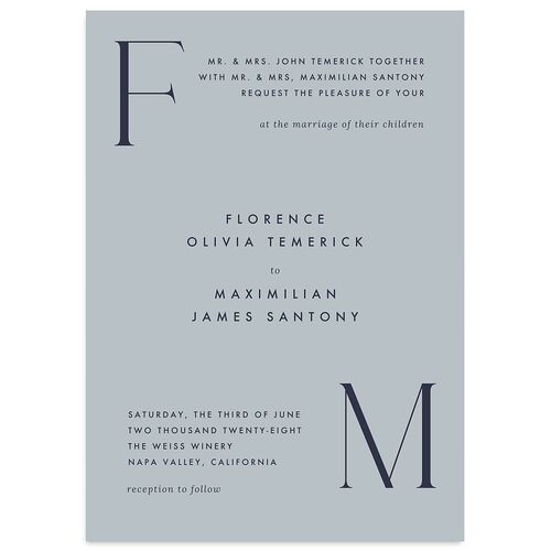 Modern Initials Wedding Invitations Dusty Blue Signature Blank No Standard