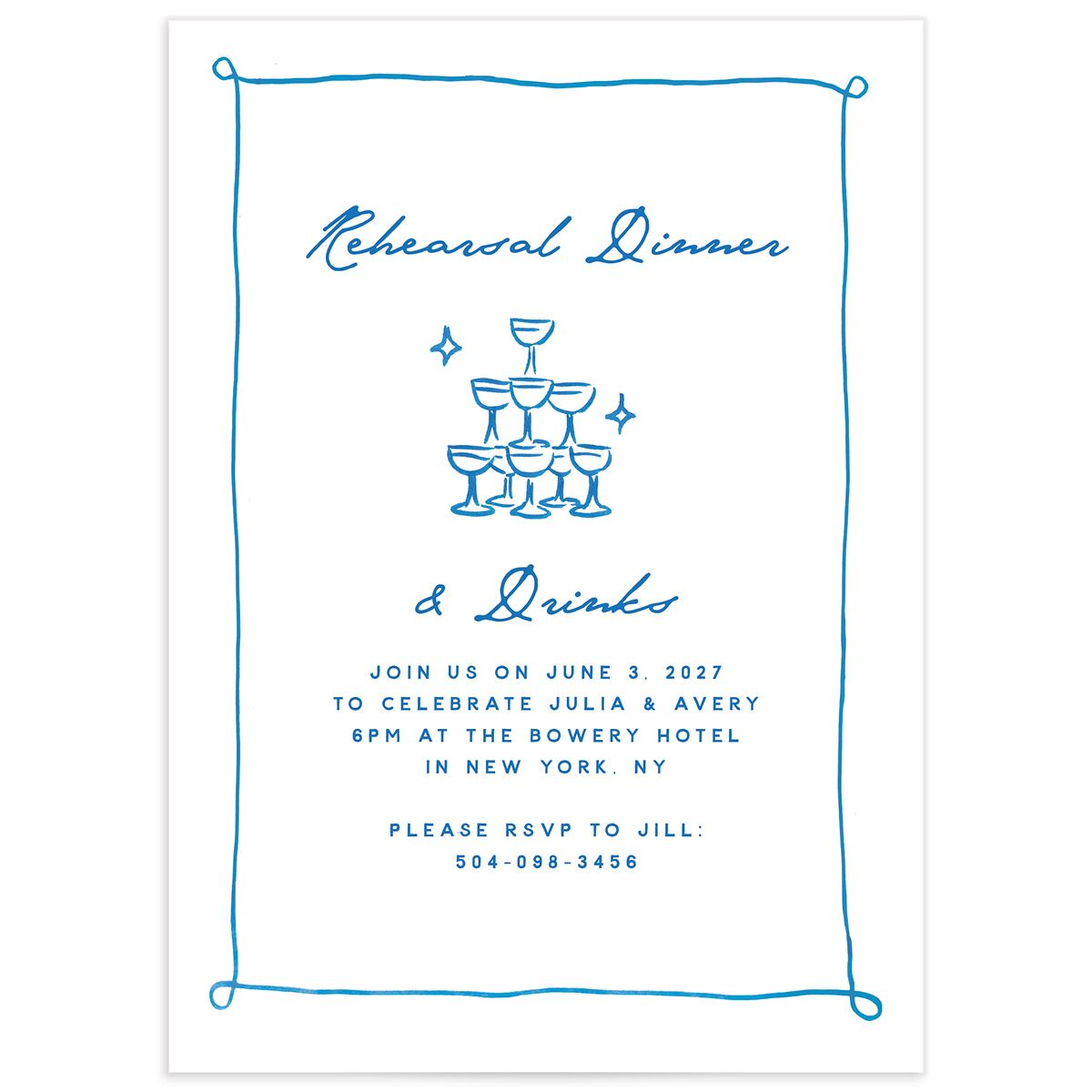 Hand Drawn Cake Rehearsal Dinner Invitations