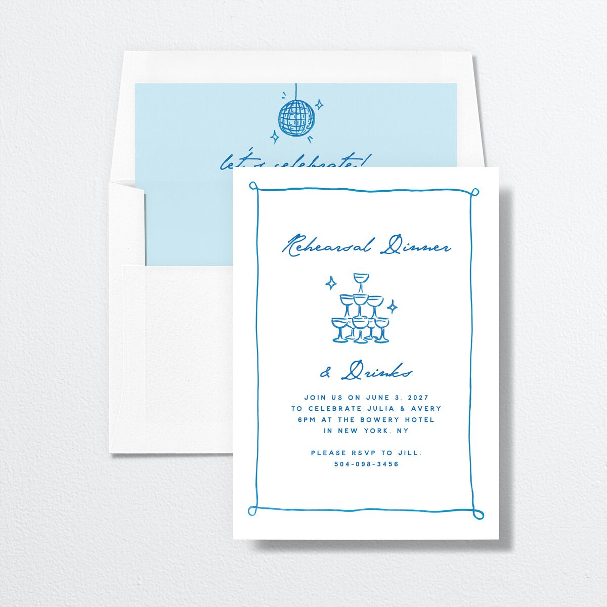Hand Drawn Cake Rehearsal Dinner Invitations French Blue Signature Standard
