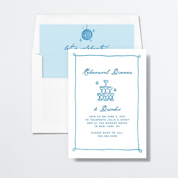 Hand Drawn Cake Rehearsal Dinner Invitations French Blue Signature Standard