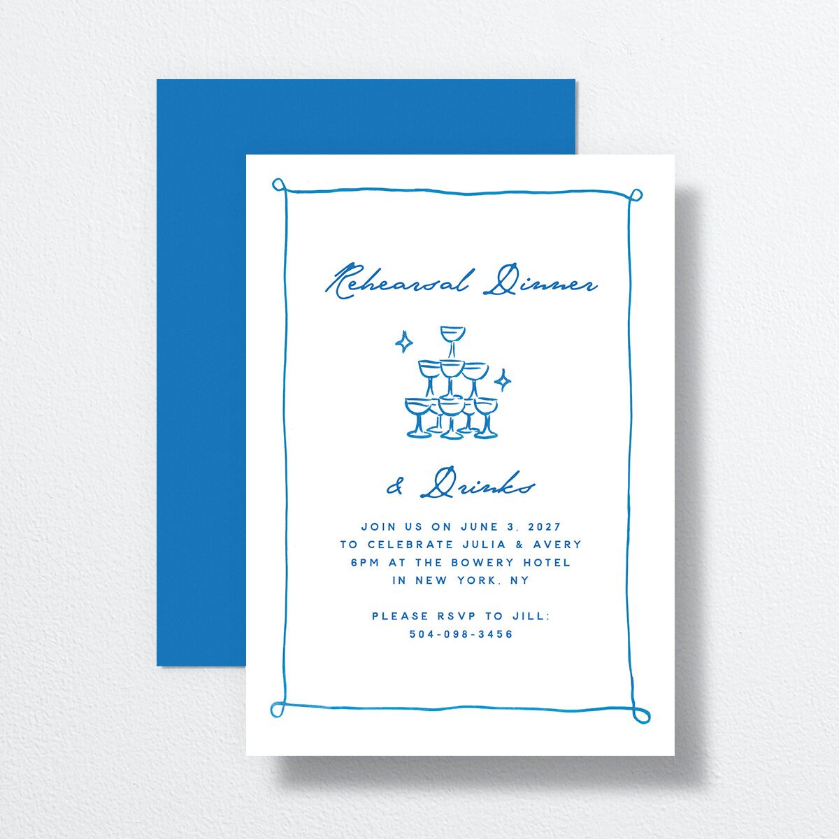 Hand Drawn Cake Rehearsal Dinner Invitations French Blue Signature Standard