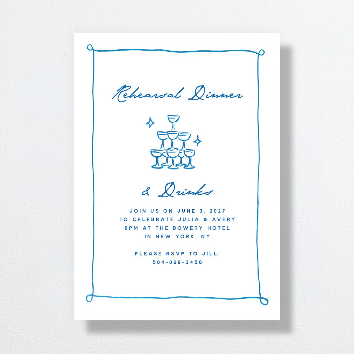 Hand Drawn Cake Rehearsal Dinner Invitations French Blue Signature Standard