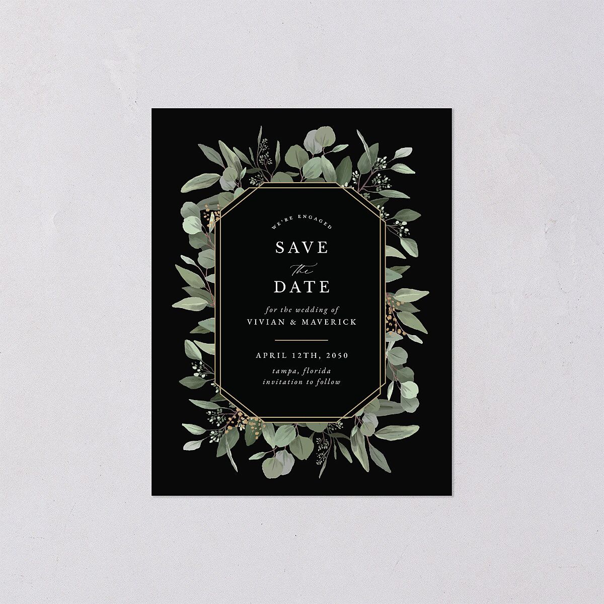 Elegant Eucalyptus Botanical Save the Date Petite Cards Midnight Signature smooth Blank No Standard