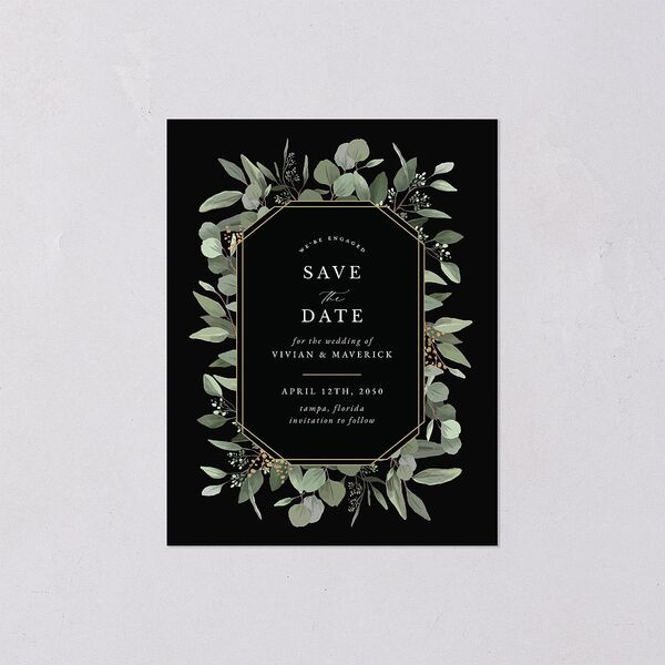 Elegant Eucalyptus Botanical Save the Date Petite Cards Midnight Signature smooth Blank No Standard