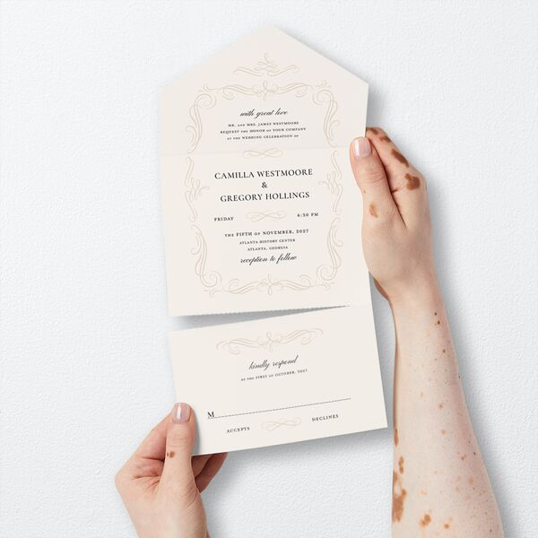 Antique Fairytale All-in-One Wedding Invitations Champagne Signature Light Both Recipient and Return Addresses No