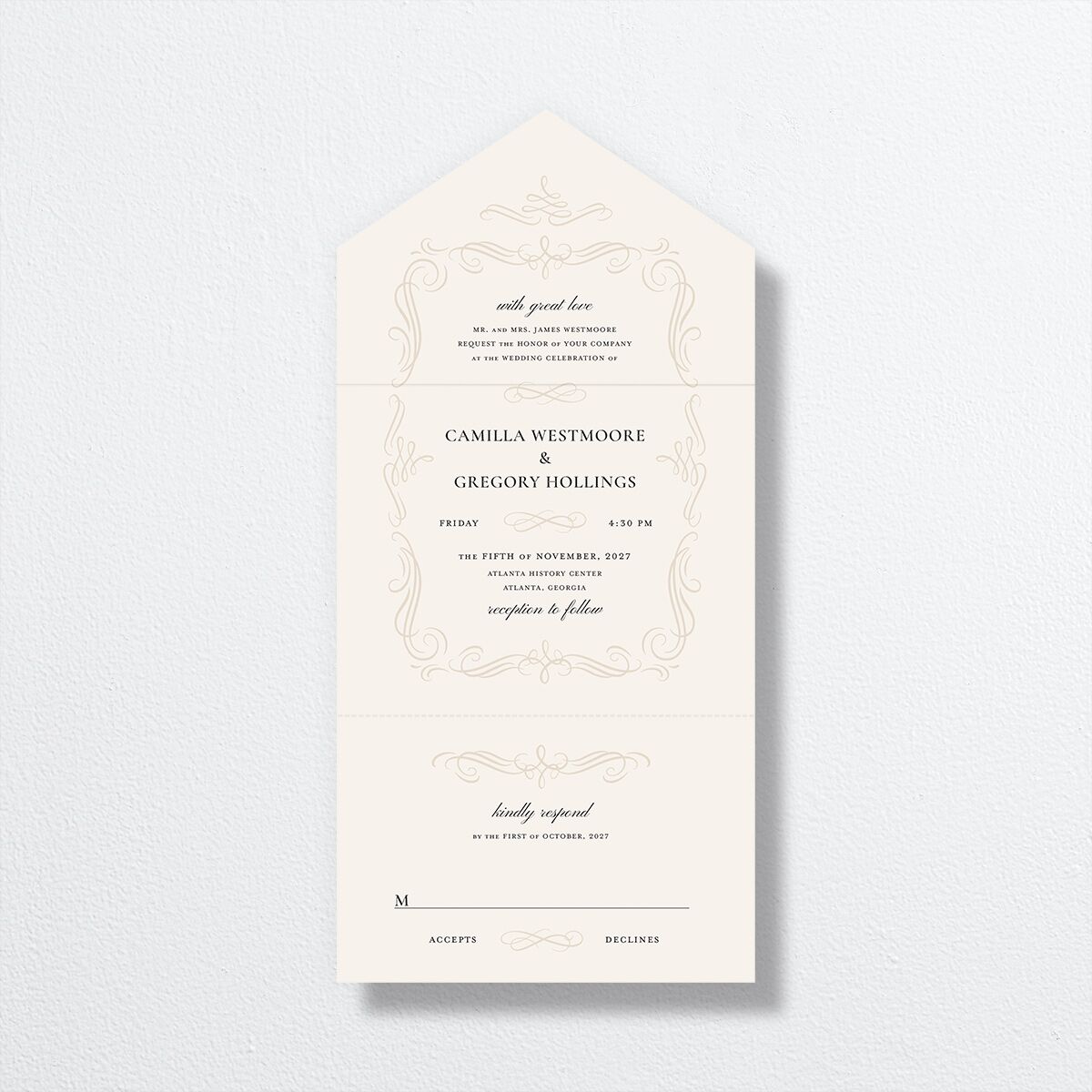 Antique Fairytale All-in-One Wedding Invitations Champagne Signature Light Both Recipient and Return Addresses No