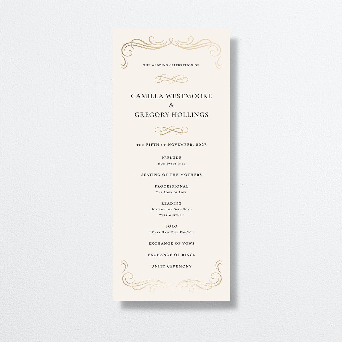 Antique Fairytale Wedding Programs Gold Champagne Signature
