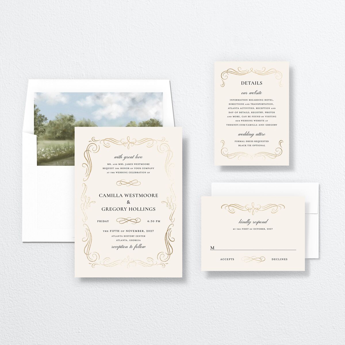 Antique Fairytale Wedding Invitations Gold Champagne Signature No