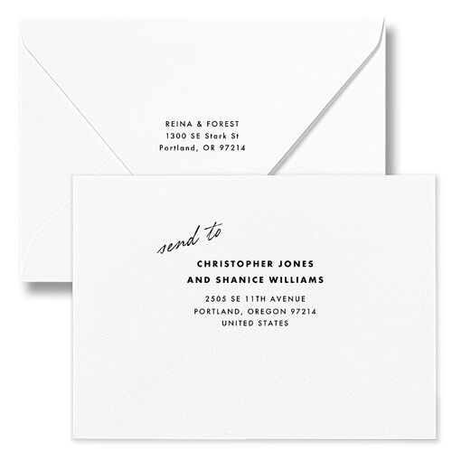 Editorial Film Strip Collage Save The Date Card Euro Envelopes Licorice White Both Recipient and Return Addresses Luxe Signature