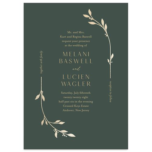 Gilded Sprigs Foil Wedding Invitations Gold Dark Emerald Signature Blank No Standard