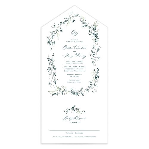 Dainty Fairytale Greenery All-in-One Wedding Invitations Dark Night Signature Light Both Recipient and Return Addresses No