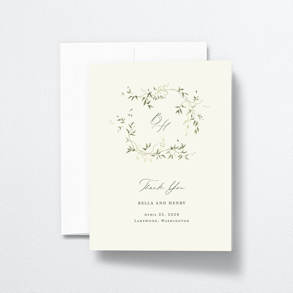 Dainty Fairytale Greenery Thank You Cards Hunter Green
