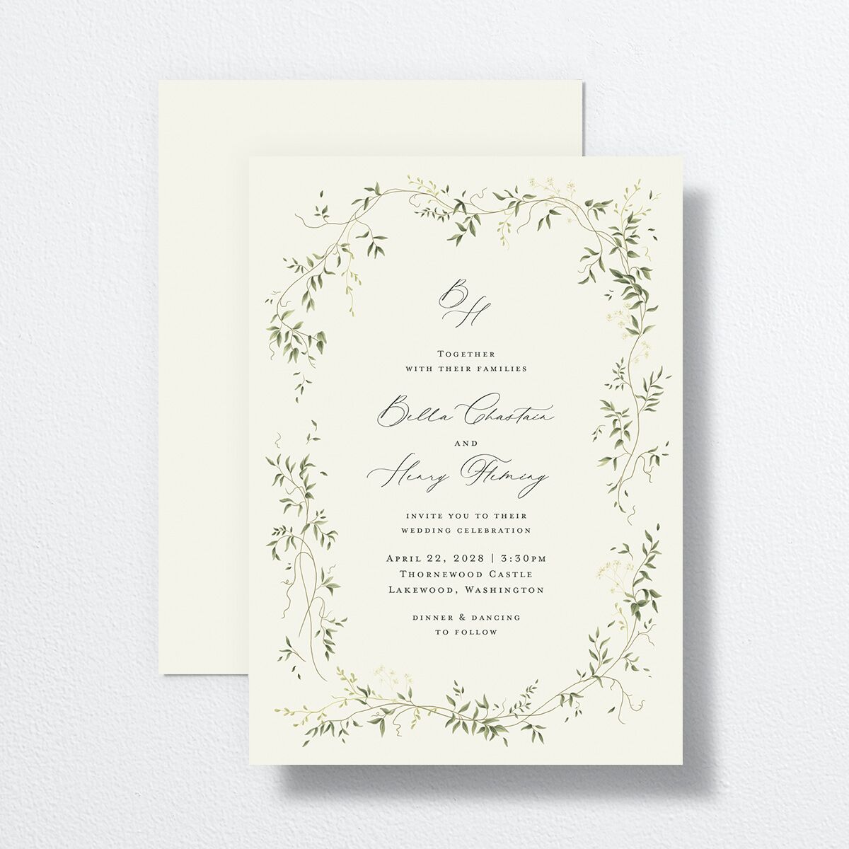 Dainty Fairytale Greenery Wedding Invitations Hunter Green Signature No