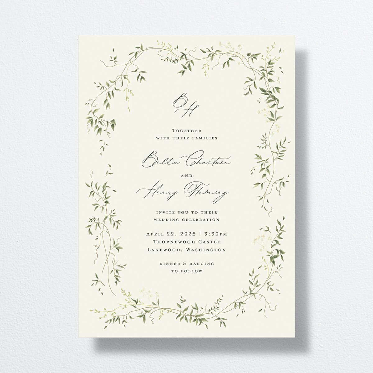 Dainty Fairytale Greenery Wedding Invitations Hunter Green Signature No