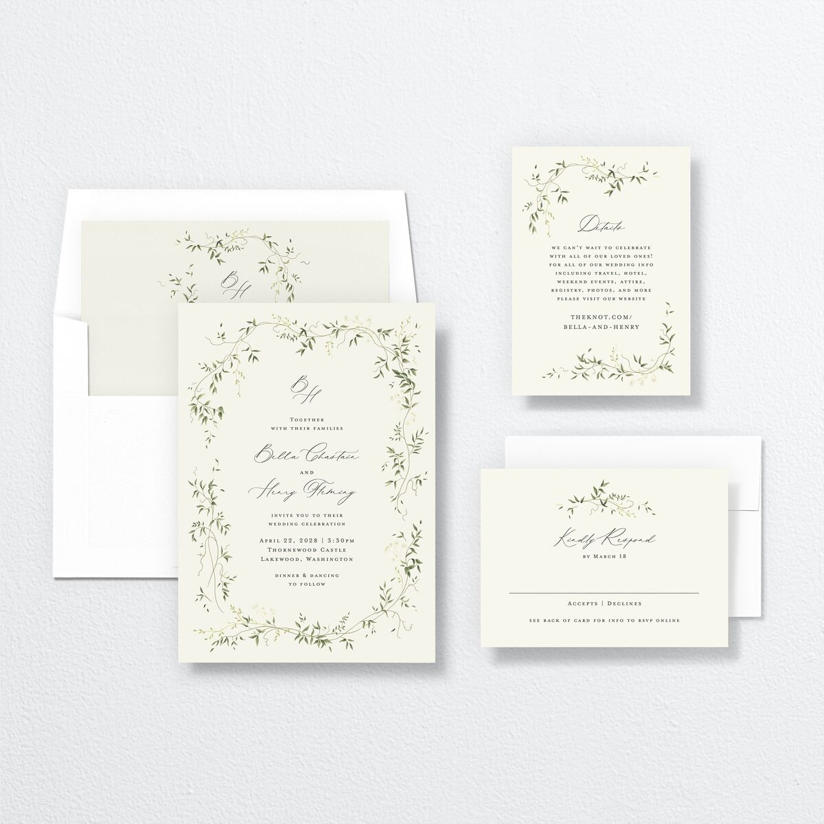 Dainty Fairytale Greenery Wedding Invitations Hunter Green Signature No