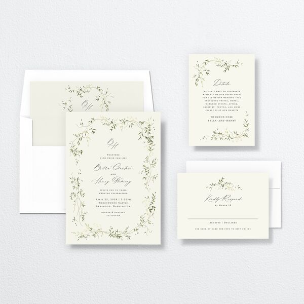 Dainty Fairytale Greenery Wedding Invitations Hunter Green Signature No