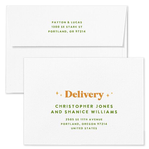 Colorful Retro Stripes Rehearsal Dinner Invitation Envelopes White Sea Foam Both Recipient and Return Addresses Signature Standard
