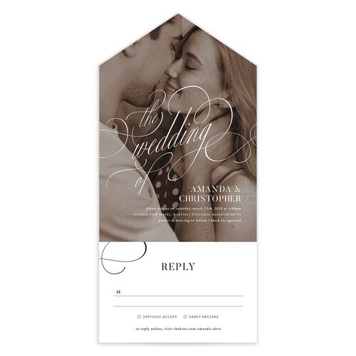 Photo Flourish All-in-One Wedding Invitations Midnight Signature Light Both Recipient and Return Addresses No