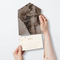 Photo Flourish All-in-One Wedding Invitations Marigold Signature Light Both Recipient and Return Addresses No