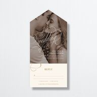 Photo Flourish All-in-One Wedding Invitations Marigold Signature Light Both Recipient and Return Addresses No