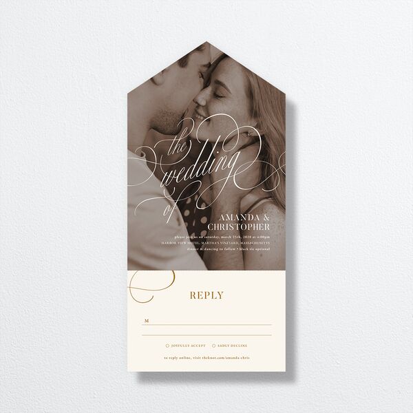 Photo Flourish All-in-One Wedding Invitations Marigold Signature Light Both Recipient and Return Addresses No