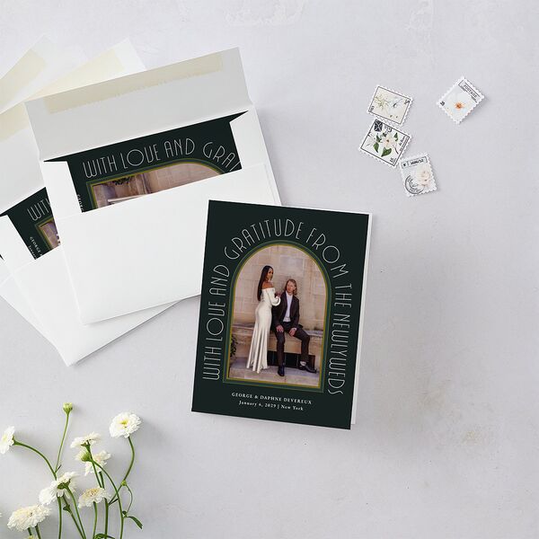 Gatsby Deco Arch Thank You Cards Dark Emerald
