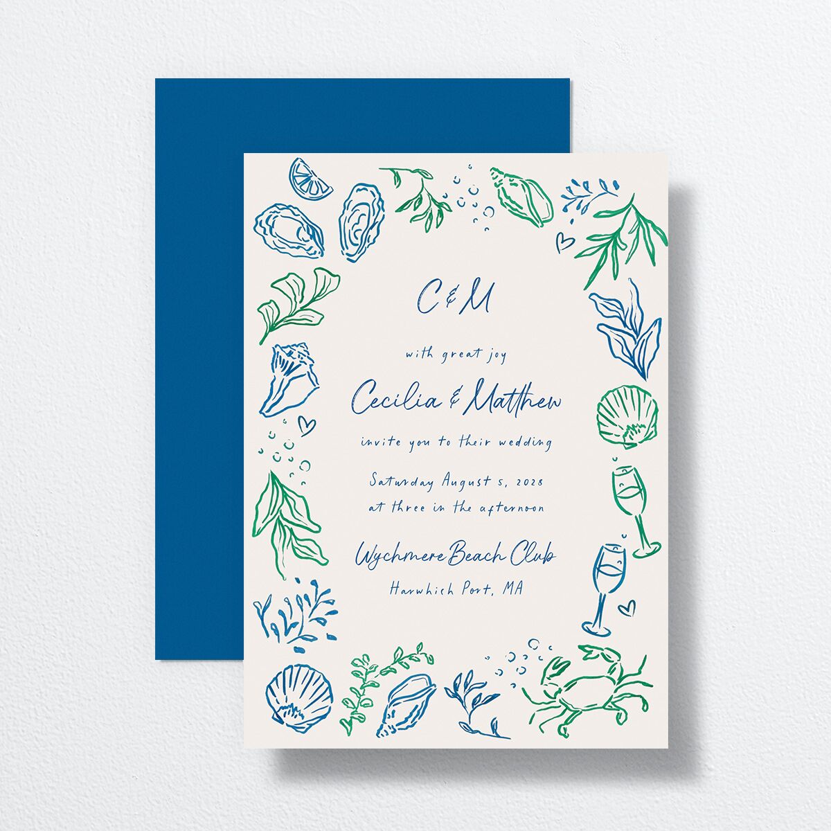 Nautical Border Wedding Invitations French Blue Signature No