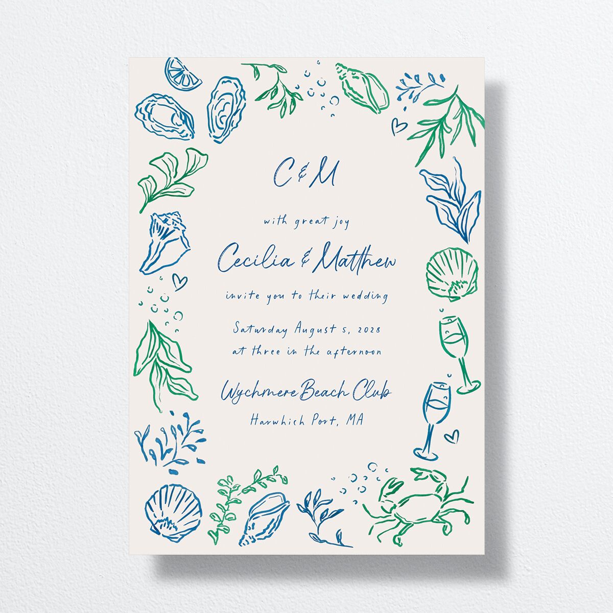 Nautical Border Wedding Invitations French Blue Signature No