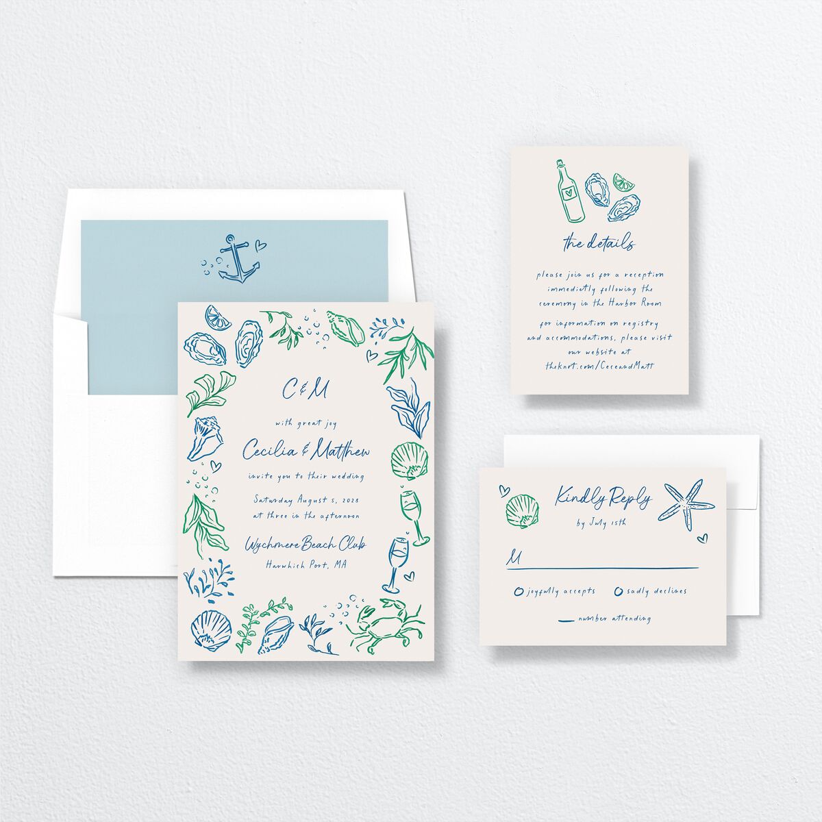 Nautical Border Wedding Invitations French Blue Signature No