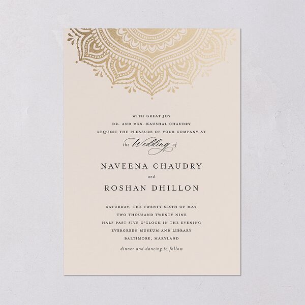 Indian Gilded Adornment Wedding Invitations Gold Sand Signature Blank No Standard