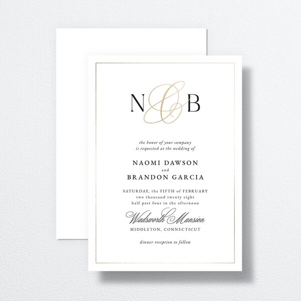 Romantic Ampersand Wedding Invitations Pure White Gold No Signature