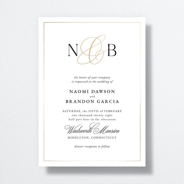 Romantic Ampersand Wedding Invitations Pure White Gold No Signature