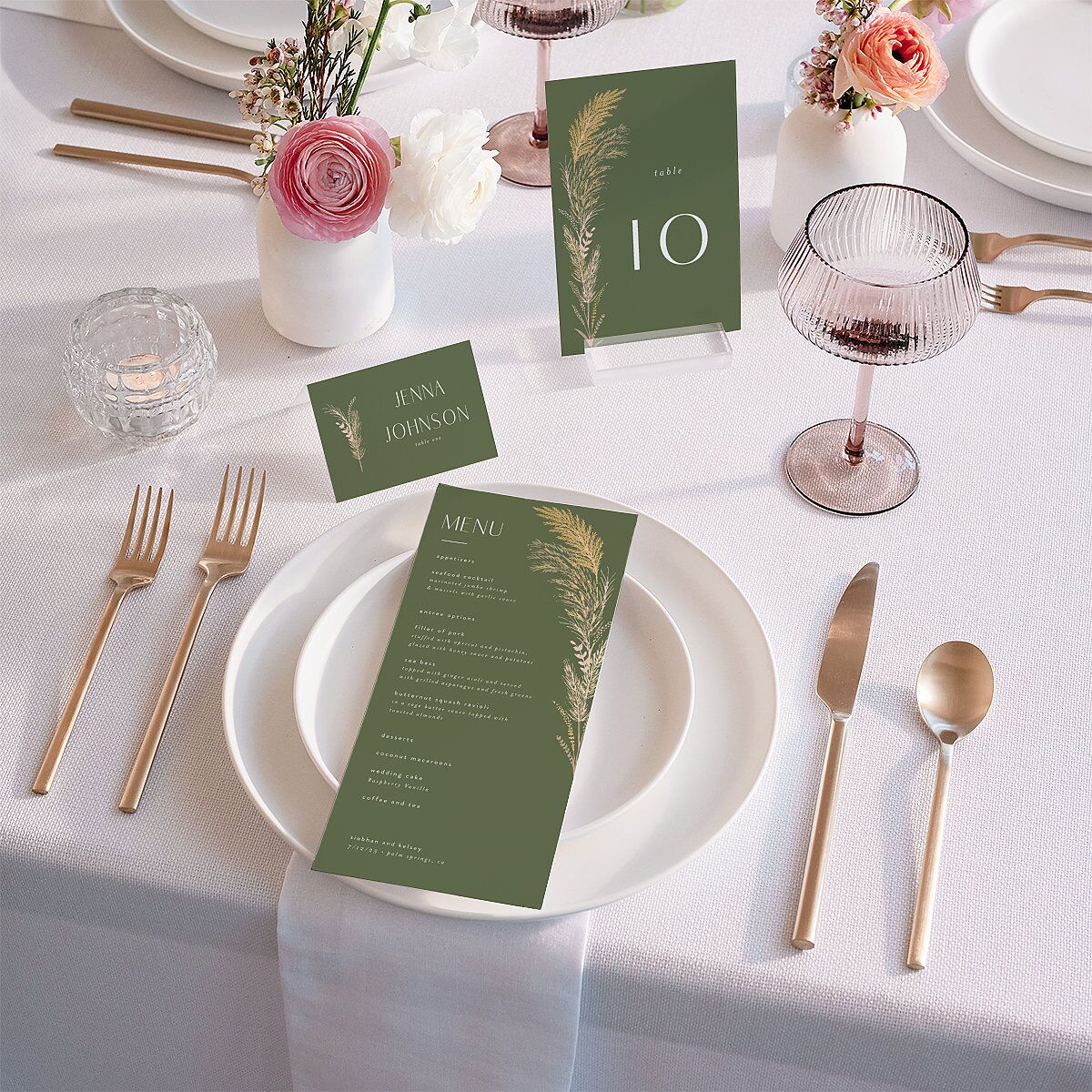 Regal Pampas Table Numbers Gold Deep Olive Signature