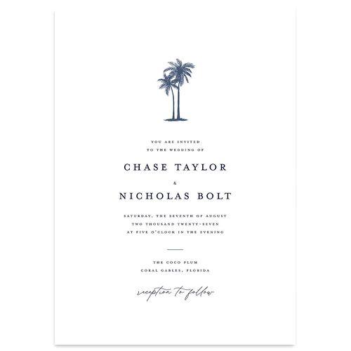 Palm Tree Icon Wedding Invitations Moody Blue Signature Blank No Standard