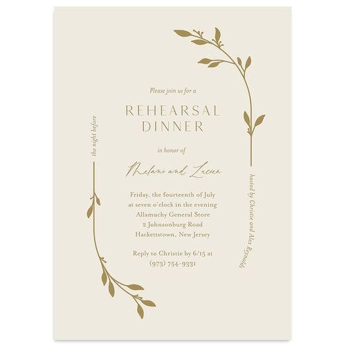 Gilded Sprigs Rehearsal Dinner Invitations Biscotti Signature Blank Standard