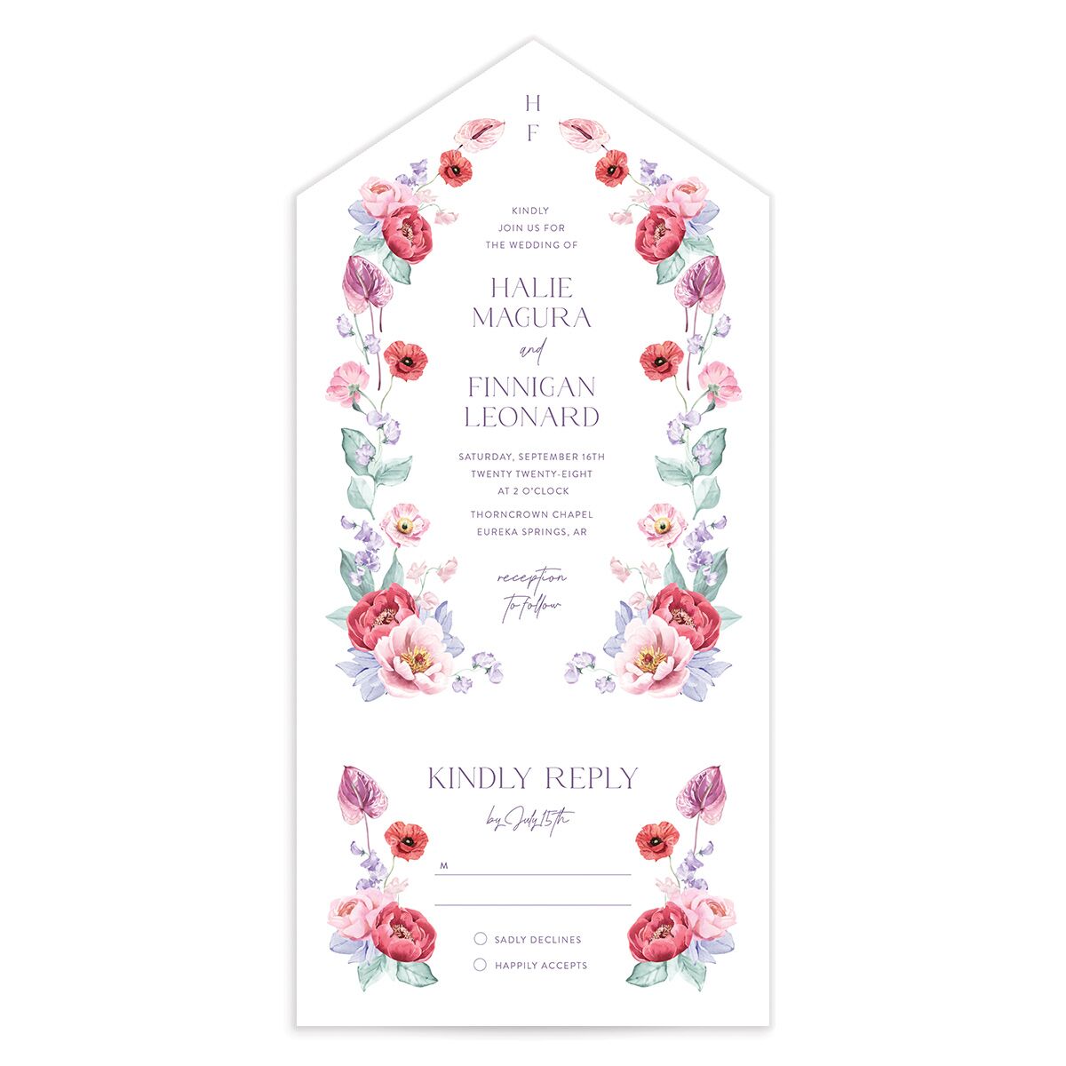Whimsical Maximalist Floral All-in-One Wedding Invitations