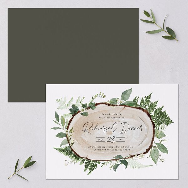 Fairytale Woodgrain Slab Rehearsal Dinner Invitations Pure White Signature Blank Standard
