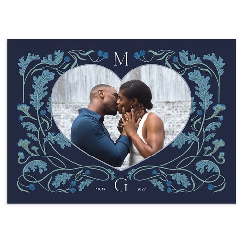 Climbing Leaves Save the Date Cards Dusty Blue Signature smooth Blank No Standard