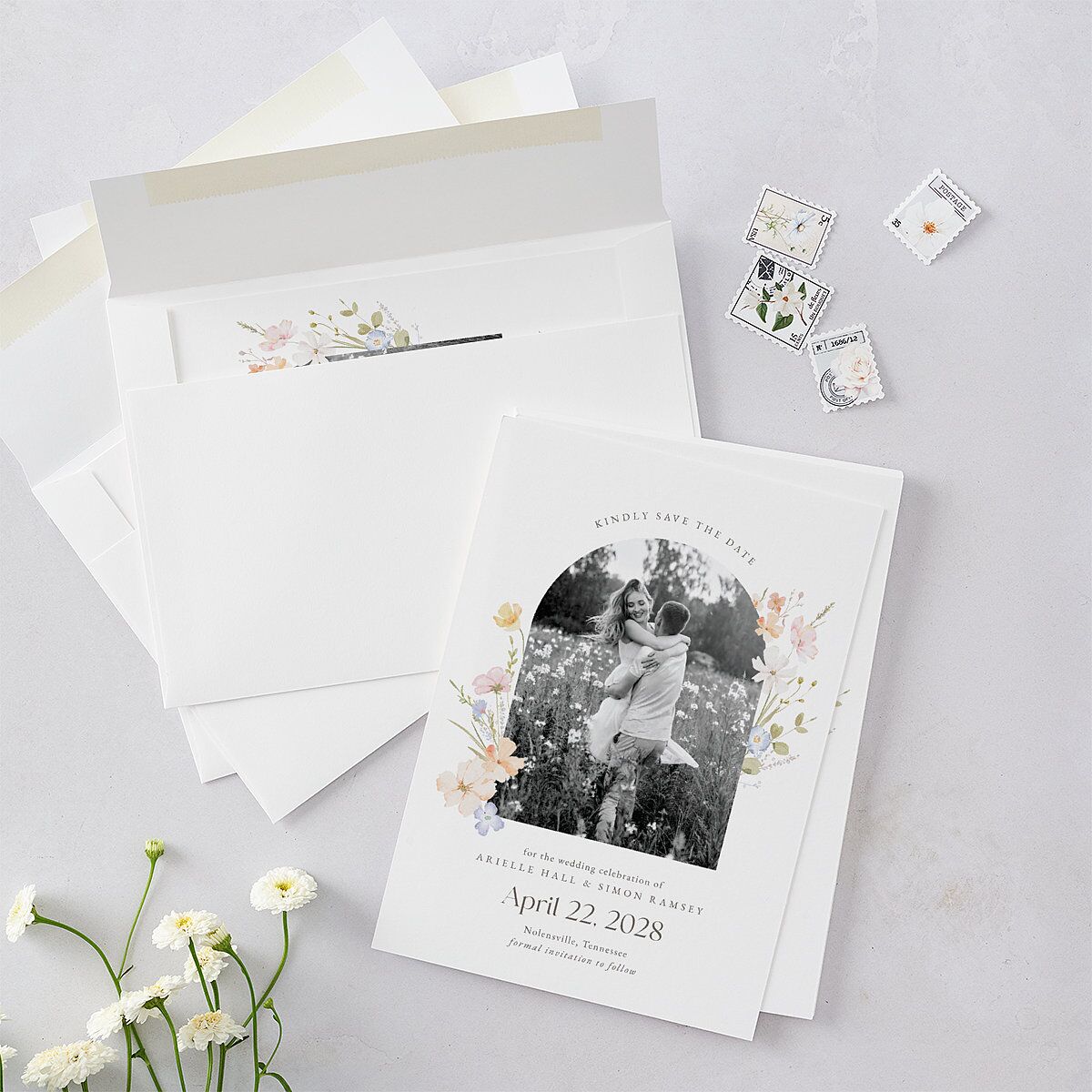 Wildflower Photo Save the Date Cards Lilac Signature smooth Blank No Standard