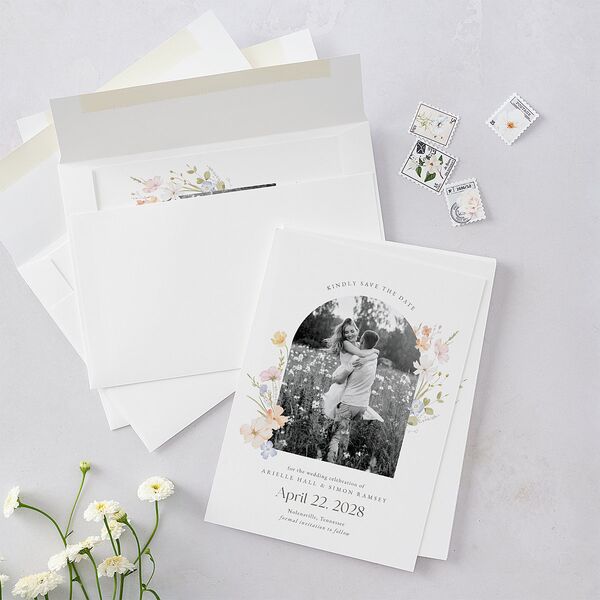 Wildflower Photo Save the Date Cards Lilac Signature smooth Blank No Standard