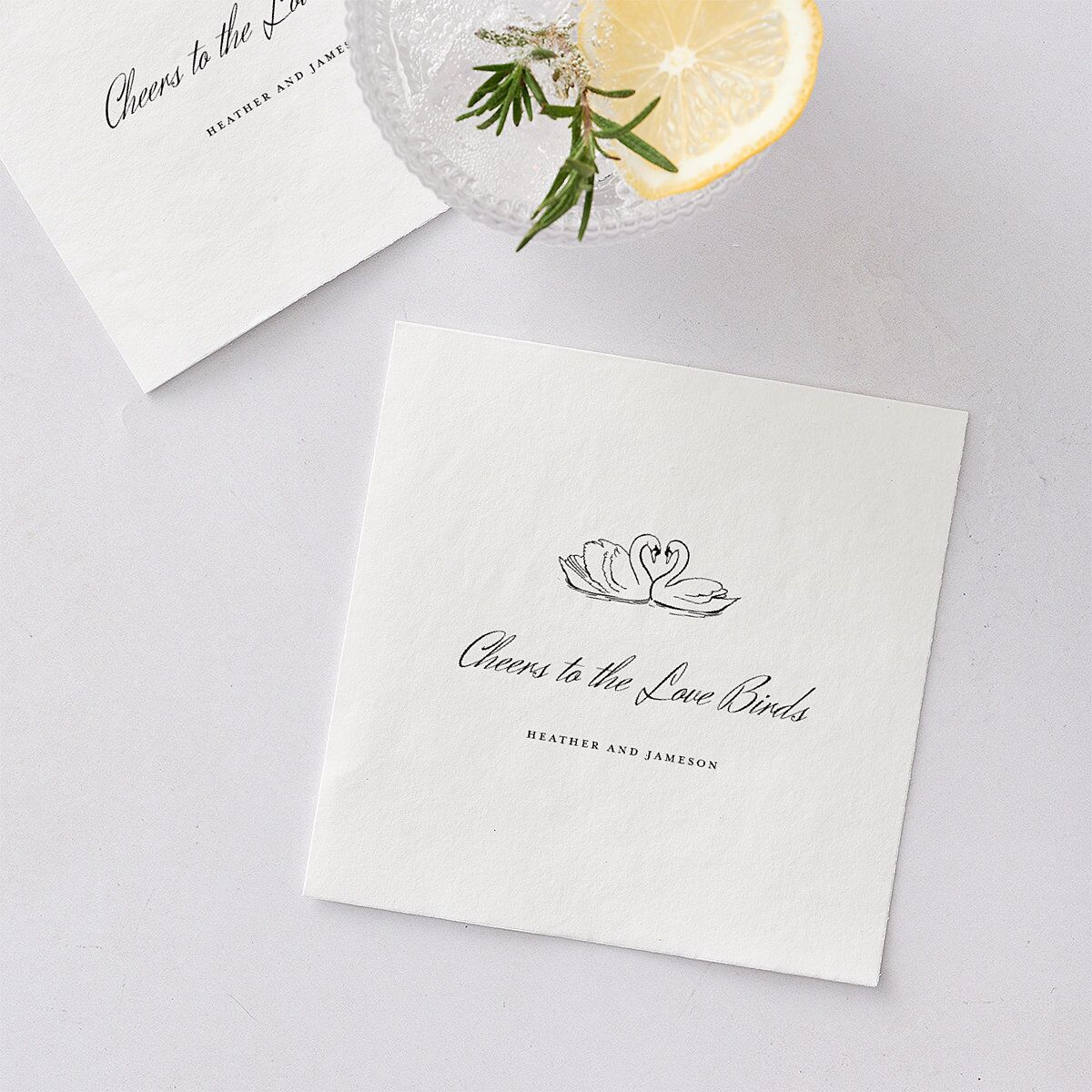 Elegant Swans Cocktail Napkins Ivory Napkin Uncoined