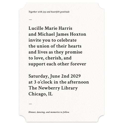 Elegant Typography Wedding Invitations Cotton Signature Blank No Ticket