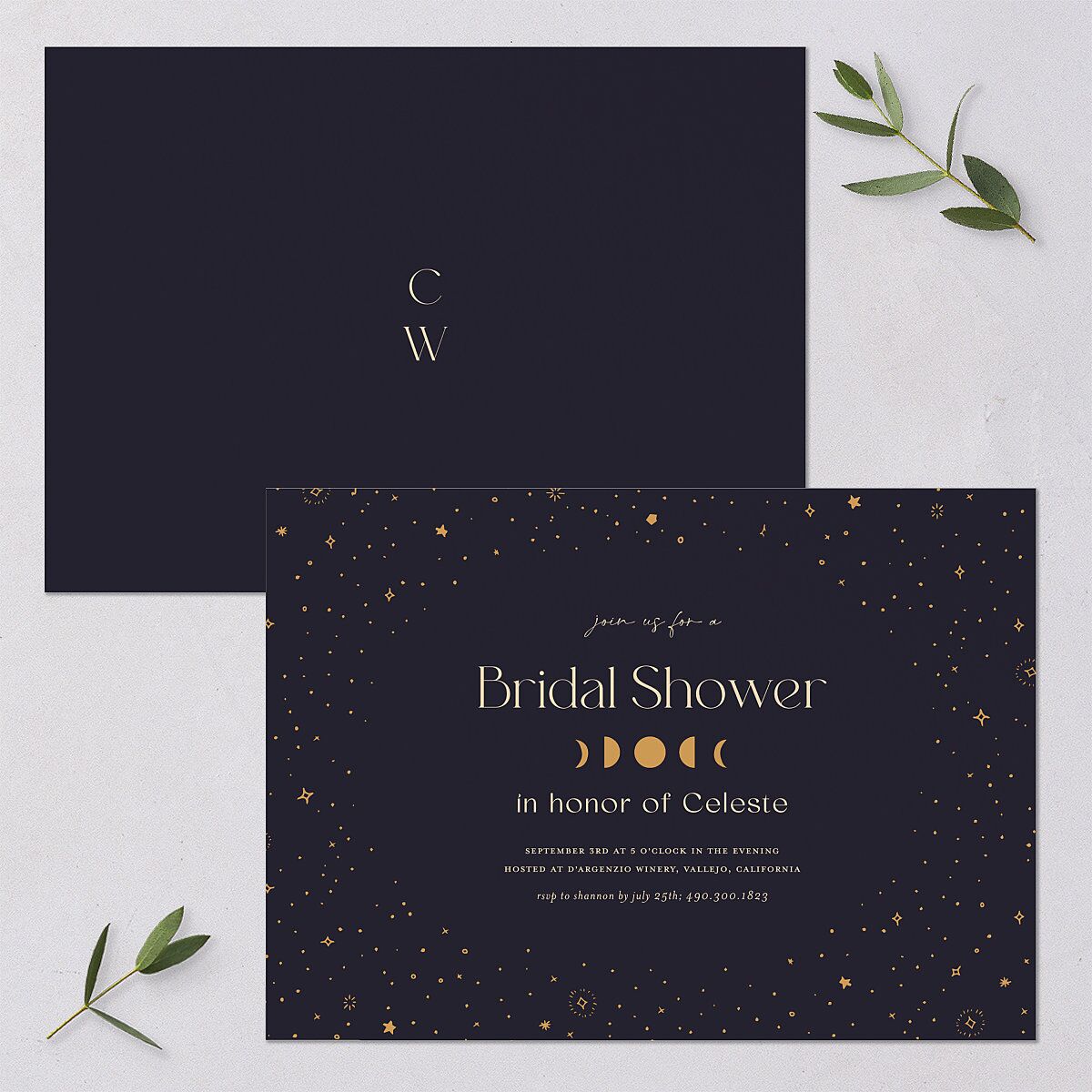 Celestial Galaxy Bridal Shower Invitations Dark Navy Signature Blank Standard