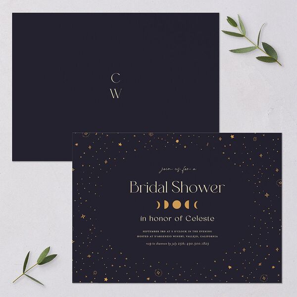 Celestial Galaxy Bridal Shower Invitations Dark Navy Signature Blank Standard