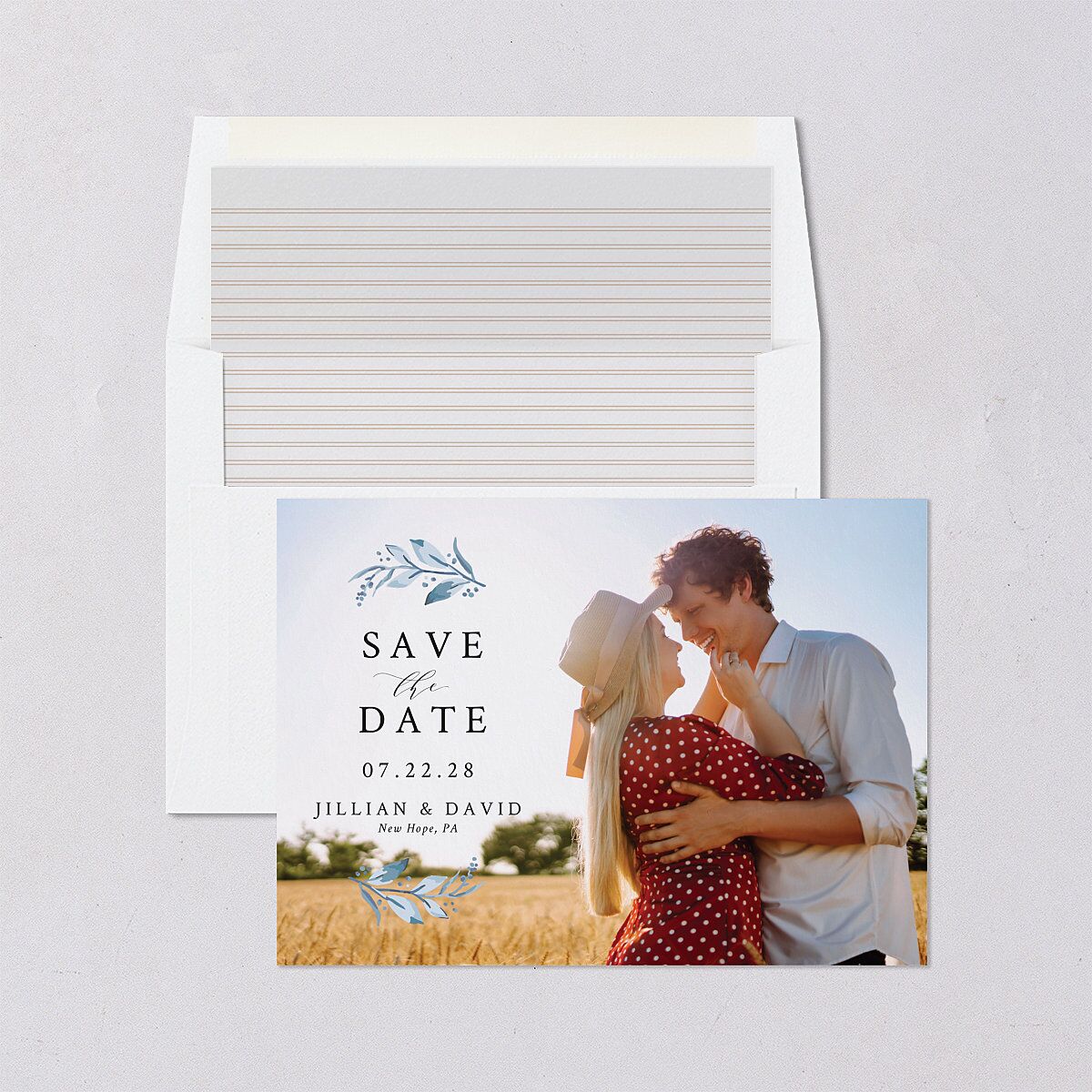 Classic Greenery Save The Date Cards Ocean Signature smooth Blank No Standard