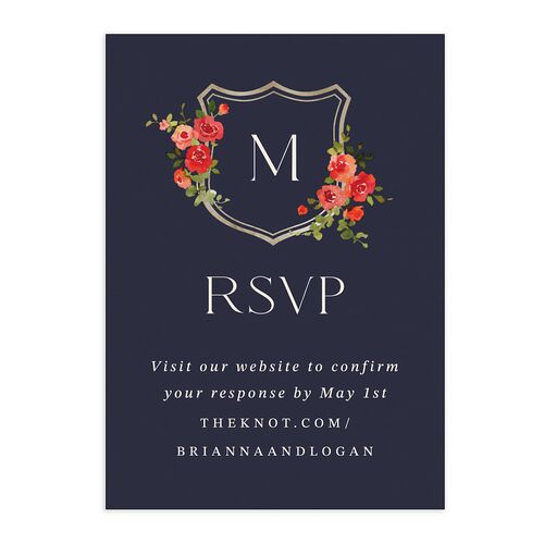 Watercolor Floral Crest QR Code RSVP Cards Navy Signature Standard