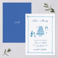 Hand Drawn Cake Wedding Invitations French Blue Signature Blank No
