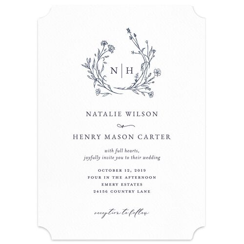 Natural Monogram Wedding Invitations Midnight Navy Signature Blank No Ticket